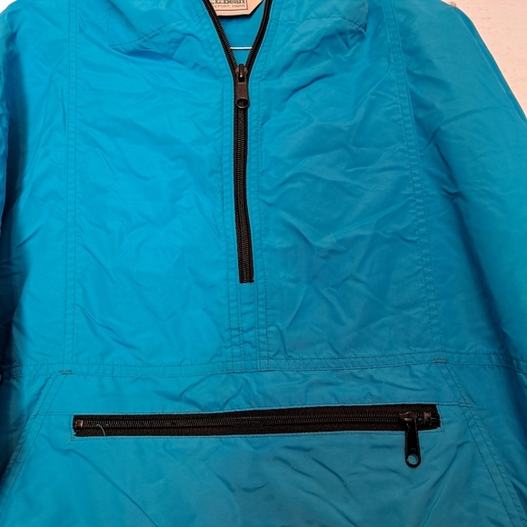Vintage L.L. Bean Womens Teal 1/4 Zip Pullover Hooded Rain Jacket Size Small - Picture 4 of 6